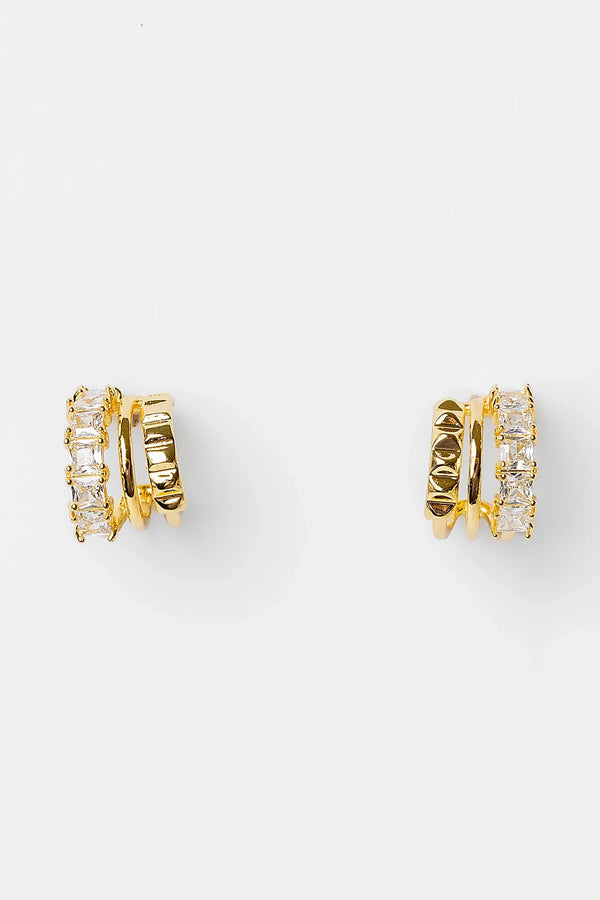 Ali Stacked Huggie Hoops | Gold