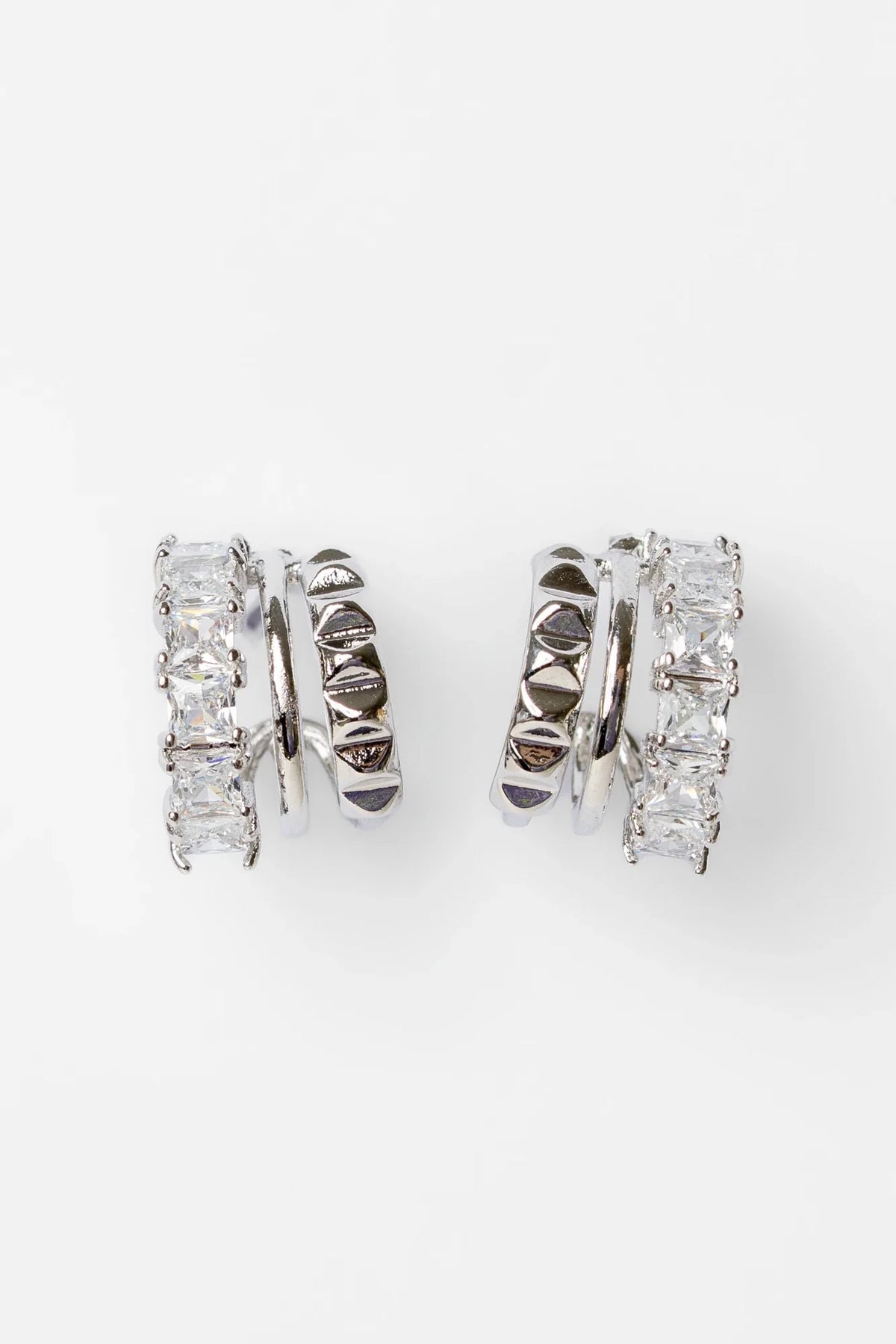 Ali Stacked Huggie Hoops | Silver