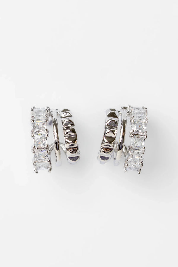 Ali Stacked Huggie Hoops | Silver