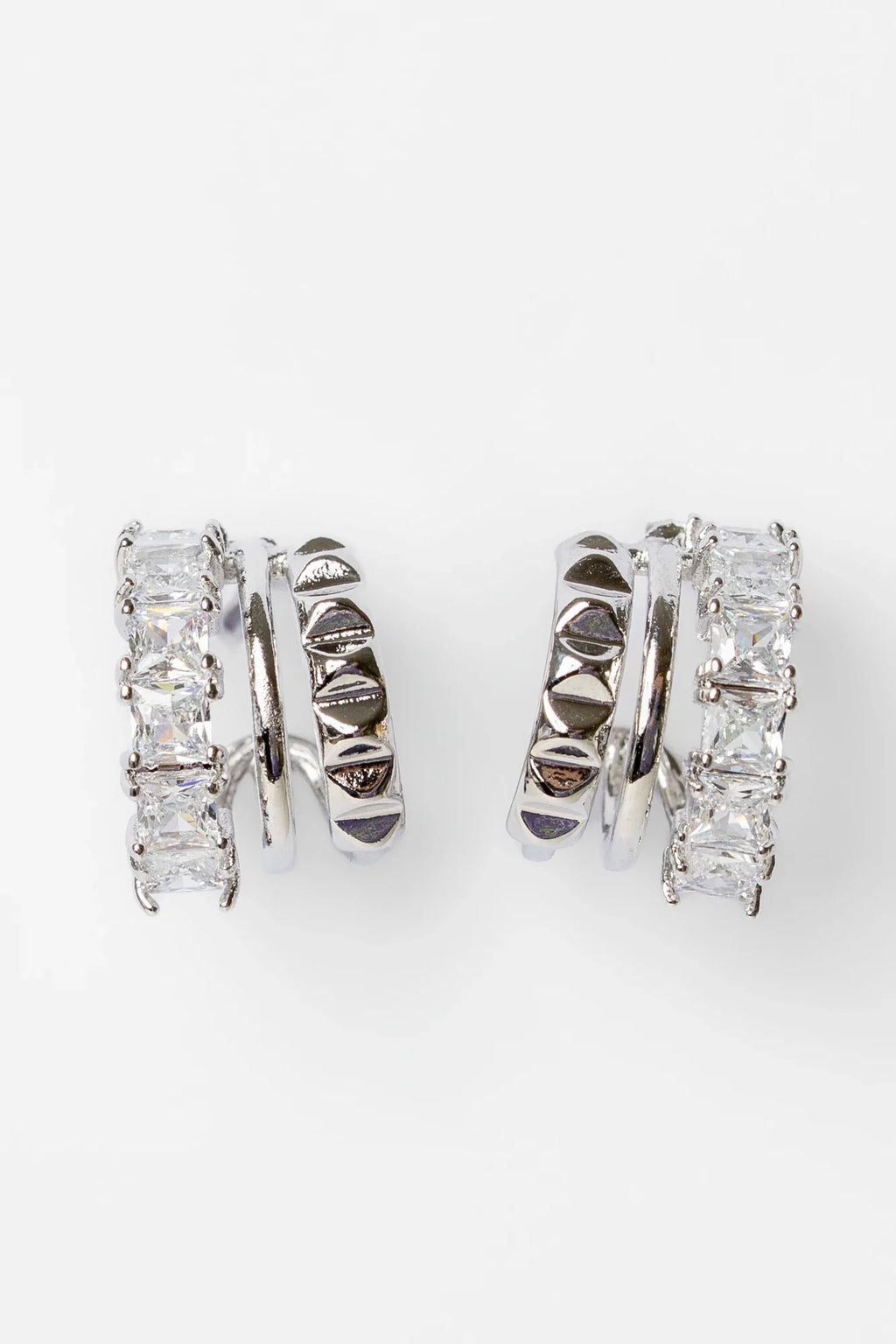 Ali Stacked Huggie Hoops | Silver