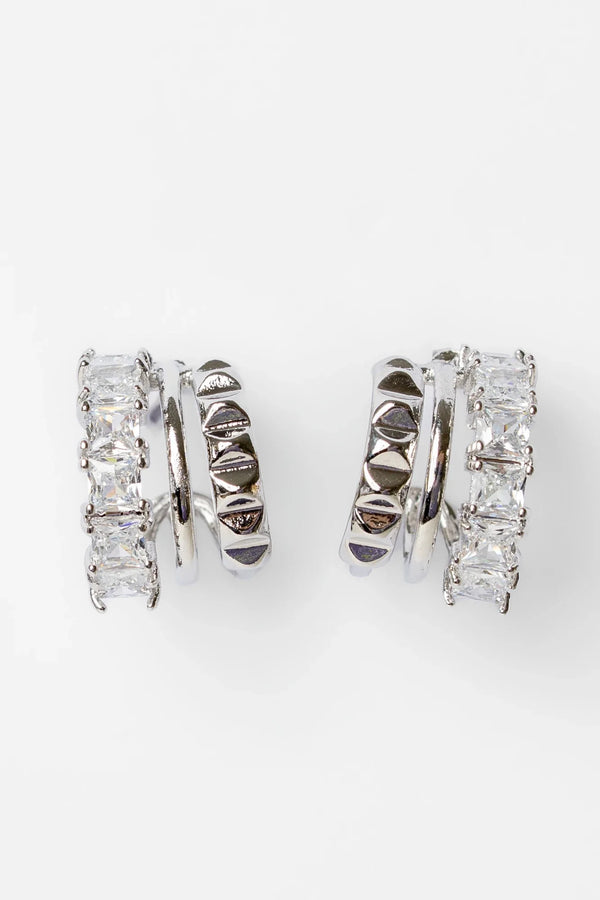 Ali Stacked Huggie Hoops | Silver