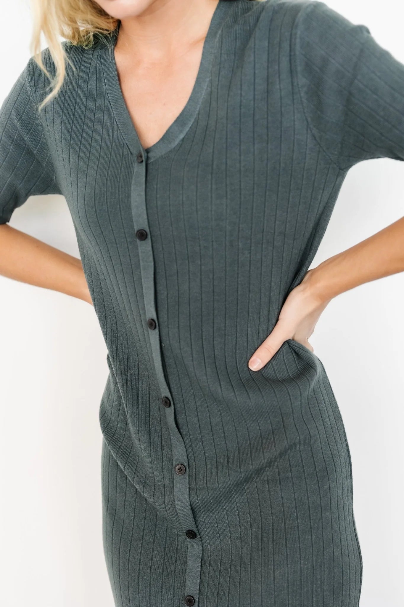 Alicia Ribbed Midi Dress | Dusty Jade Secondary image