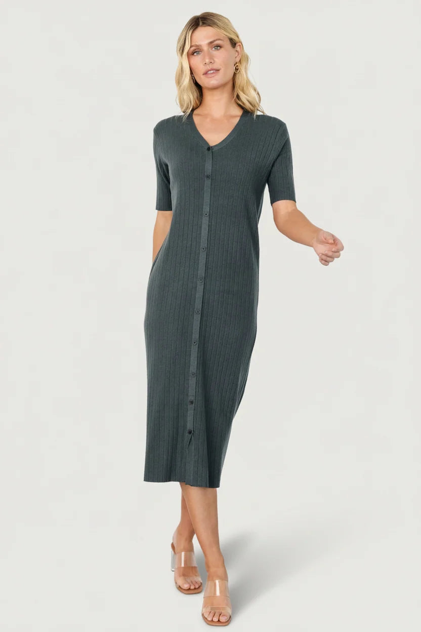 Alicia Ribbed Midi Dress | Dusty Jade