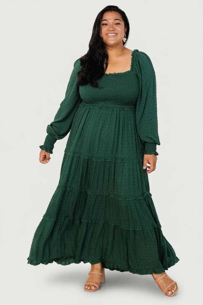 Amanda Smocked Dotted Maxi Dress | Evergreen Secondary image