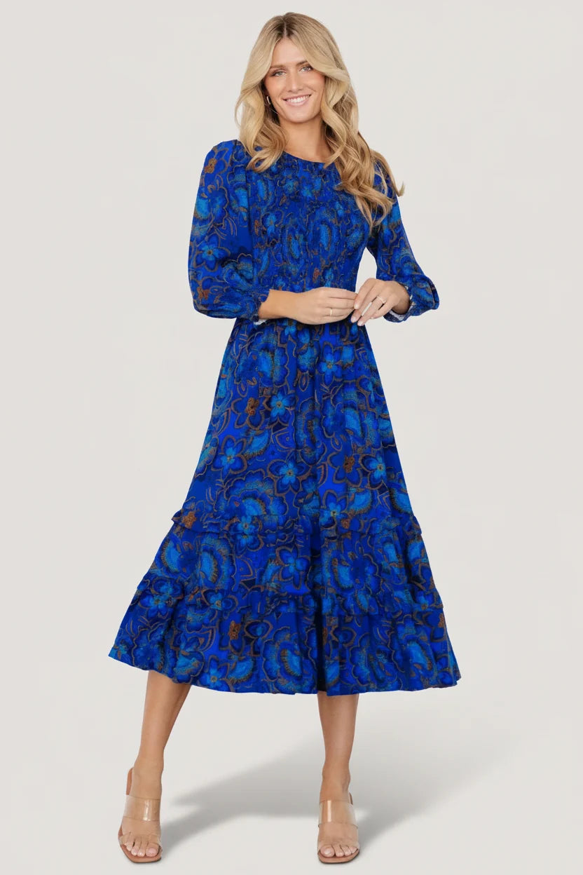 Andersen Smocked Midi Dress | Cobalt Floral Main image