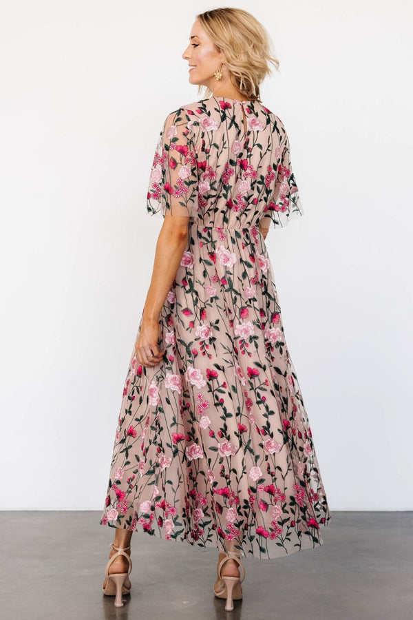 Arabella Embroidered Tulle Maxi Dress | Rose Garden