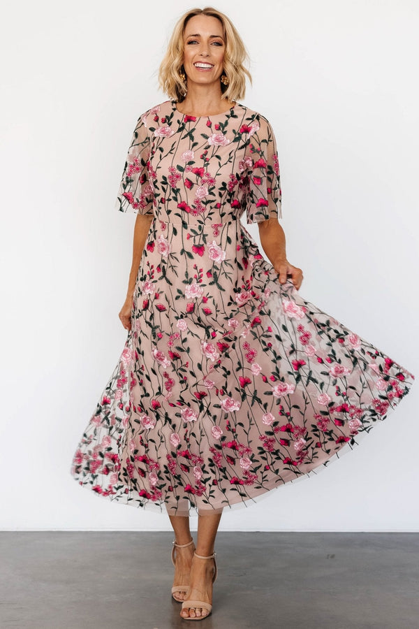 Arabella Embroidered Tulle Maxi Dress | Rose Garden