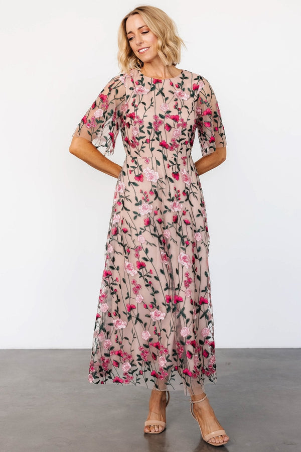 Arabella Embroidered Tulle Maxi Dress | Rose Garden
