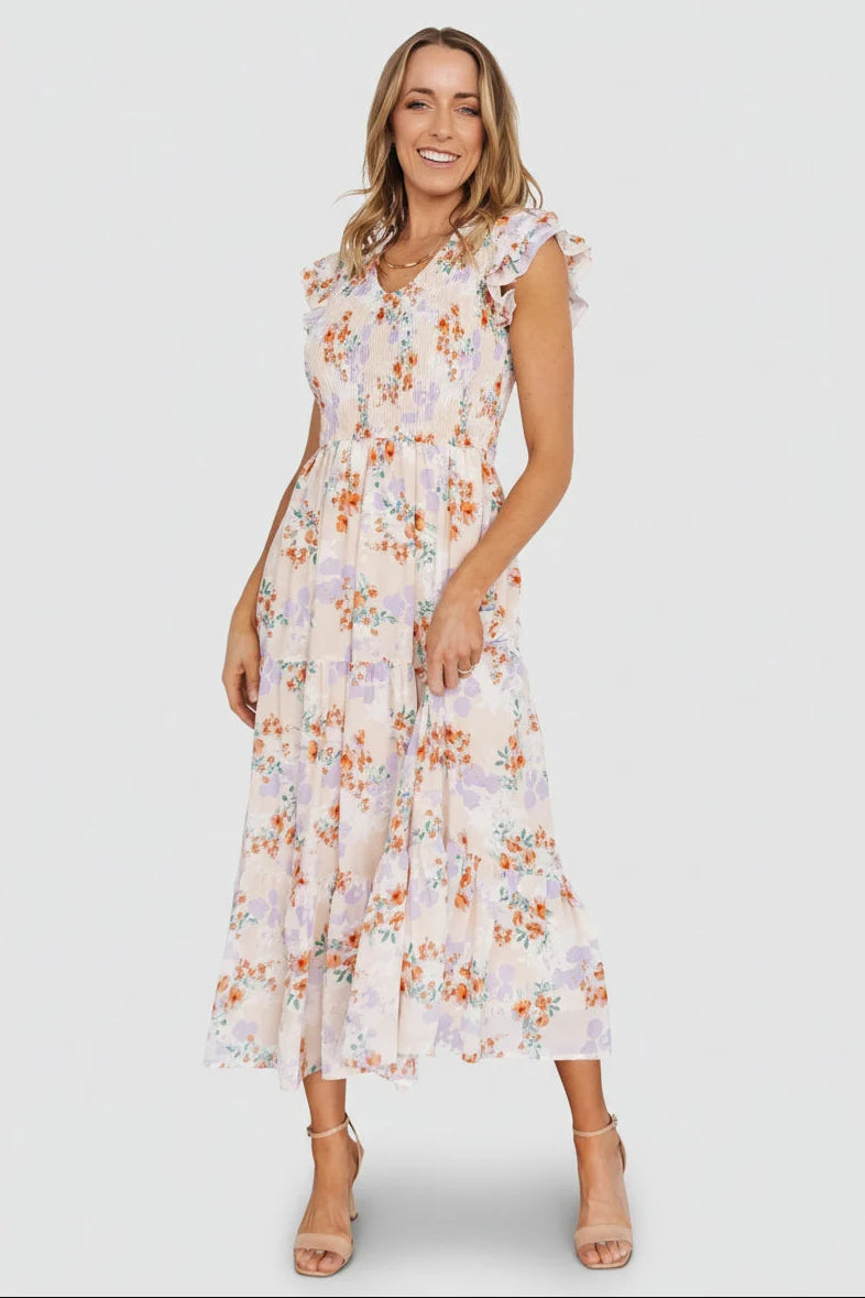 Arla Smocked Maxi Dress | Cream Floral Main image