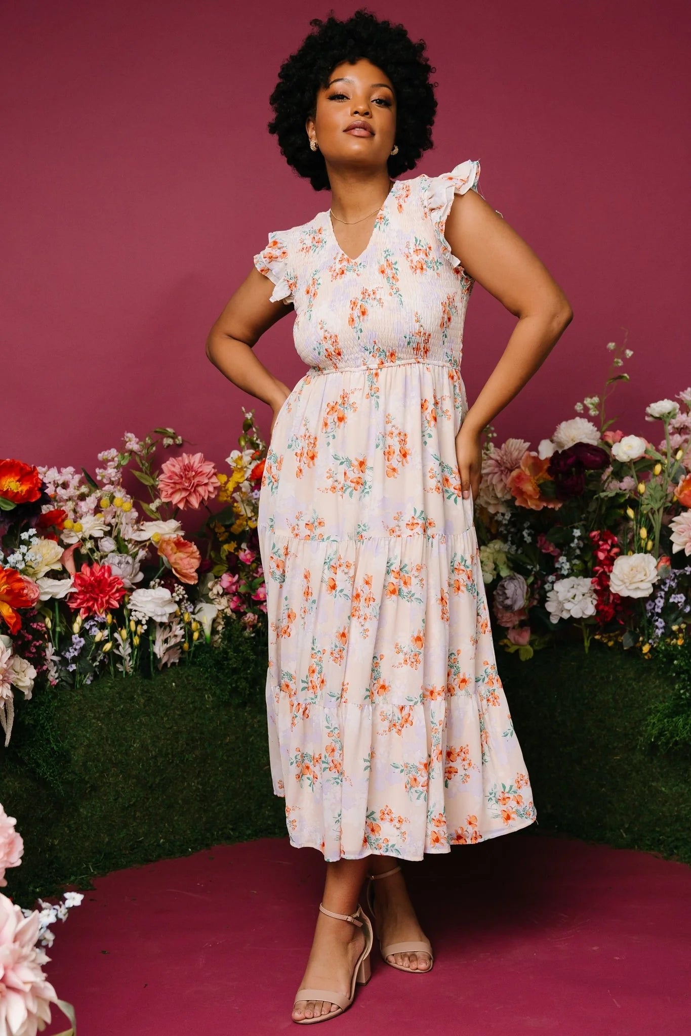 Arla Smocked Maxi Dress | Cream Floral Secondary image