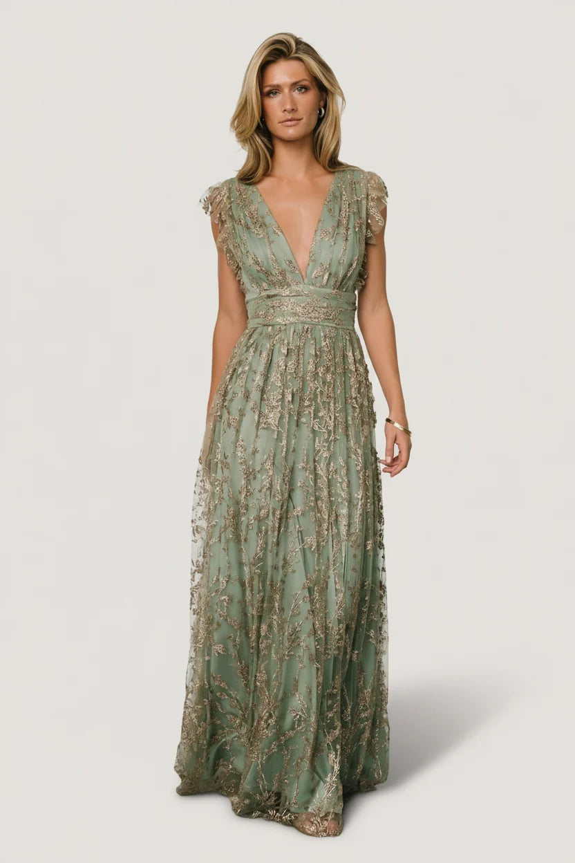 Arlene Shimmer Gown | Sage + Gold Main image