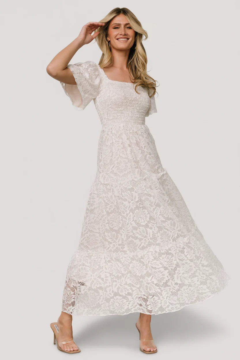Aspen Smocked Lace Maxi Dress | Off White Main image