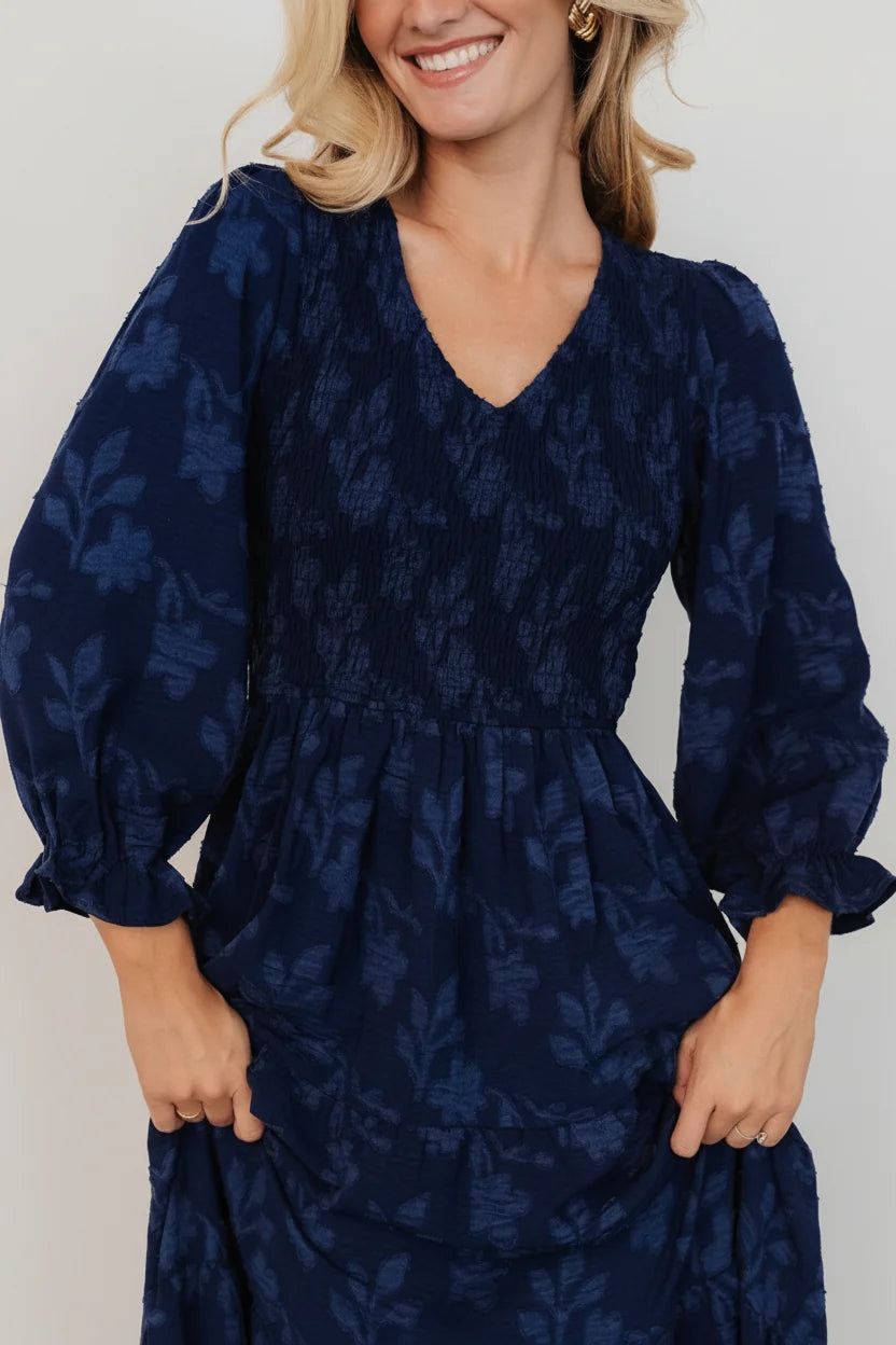 Aubrey Smocked Midi Dress | Navy Floral Secondary image