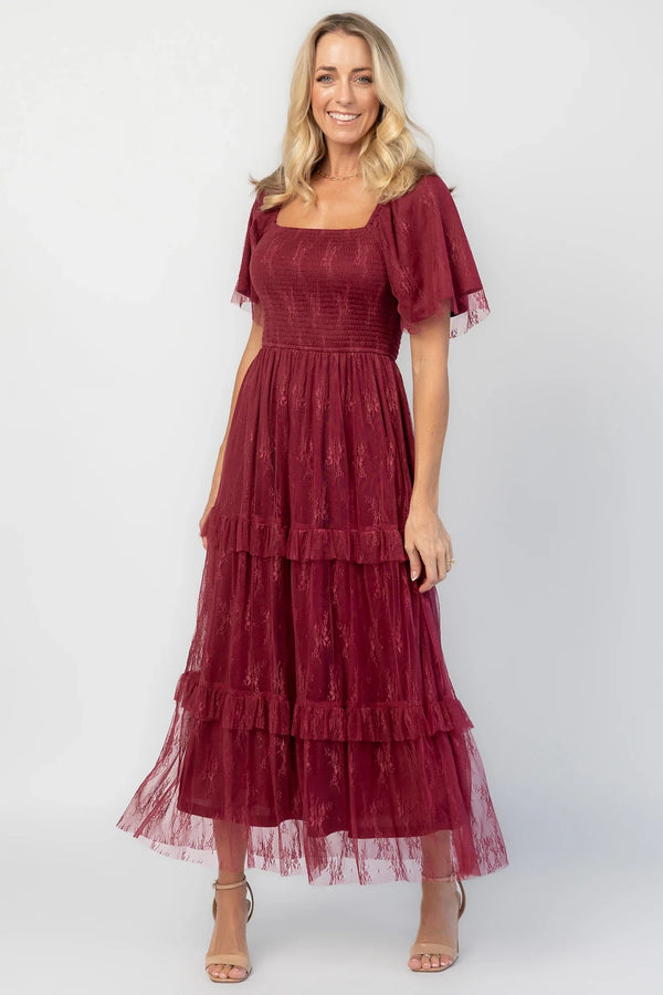 Auden Lace Midi Dress | Wine