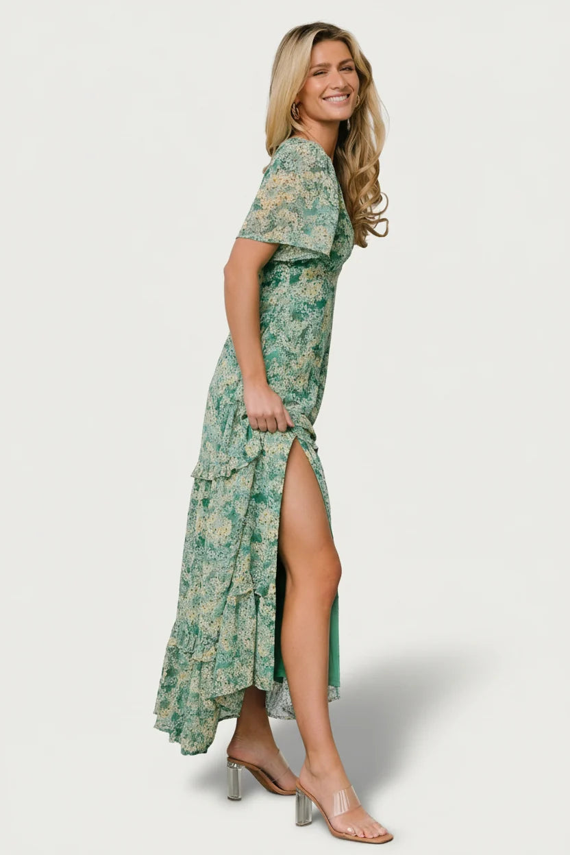 Audrey Deep V Maxi Dress | Green Floral
