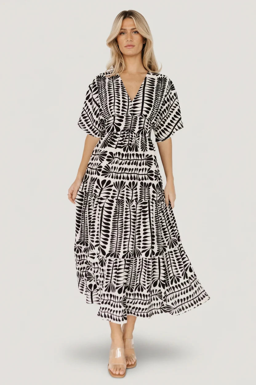 Austin Kimono Dress | Black Print Main image