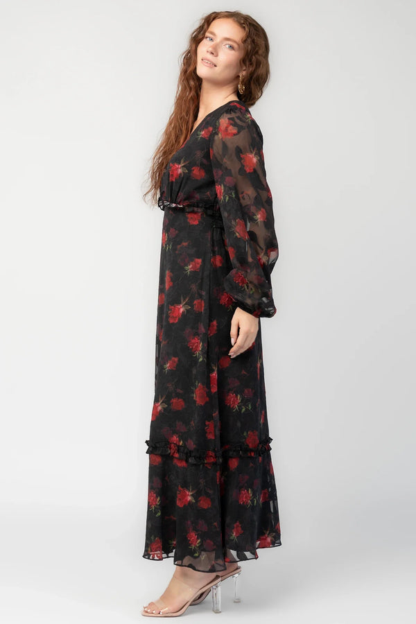 Avalora Midi Dress | Black Rose Floral