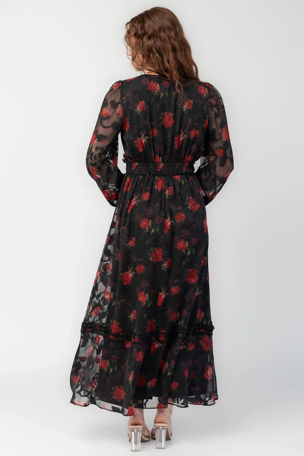 Avalora Midi Dress | Black Rose Floral