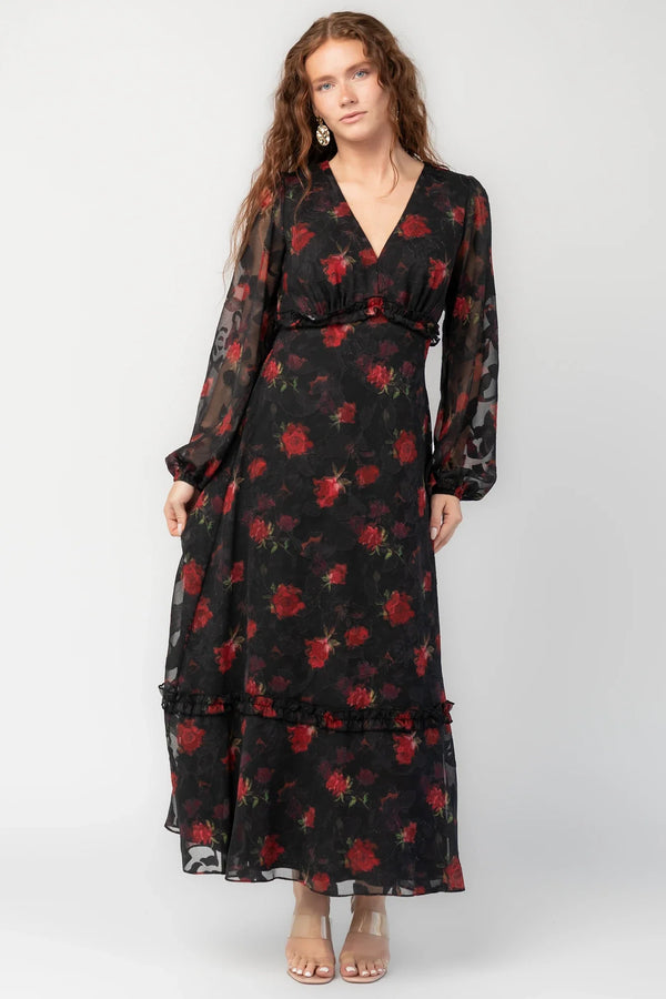 Avalora Midi Dress | Black Rose Floral