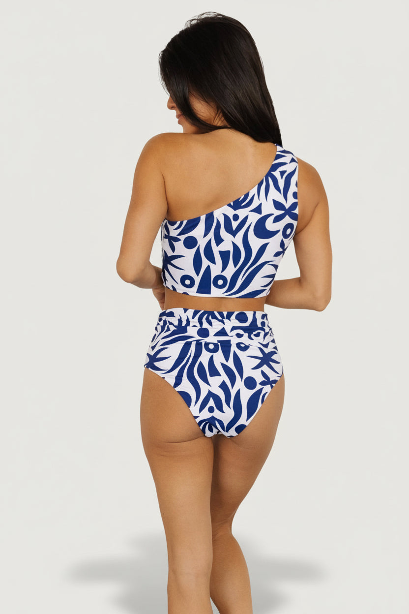 Bali High Rise Bikini Bottom | White + Navy