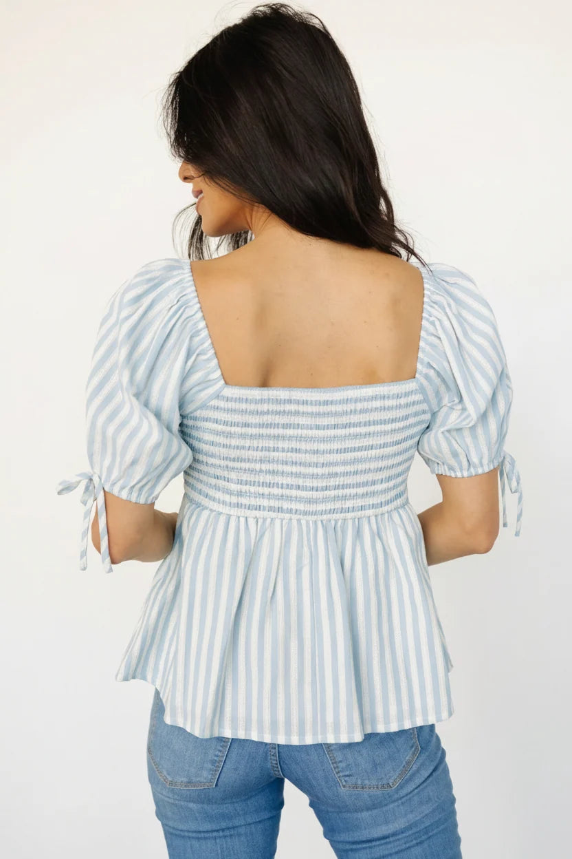 Betsy Peplum Top | Blue + White Stripe