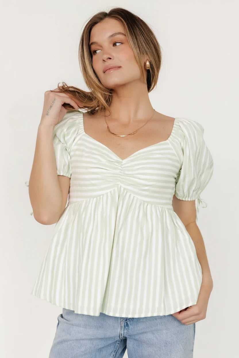 Betsy Peplum Top | Green+ White Stripe Main image