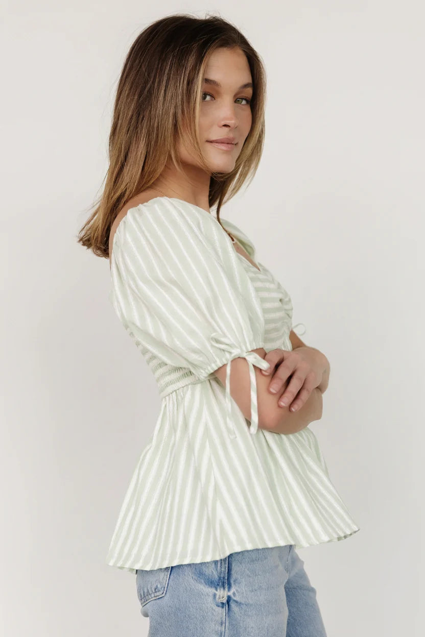 Betsy Peplum Top | Green+ White Stripe Secondary image