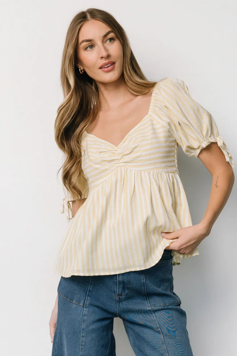 Betsy Peplum Top | Yellow + White Stripe