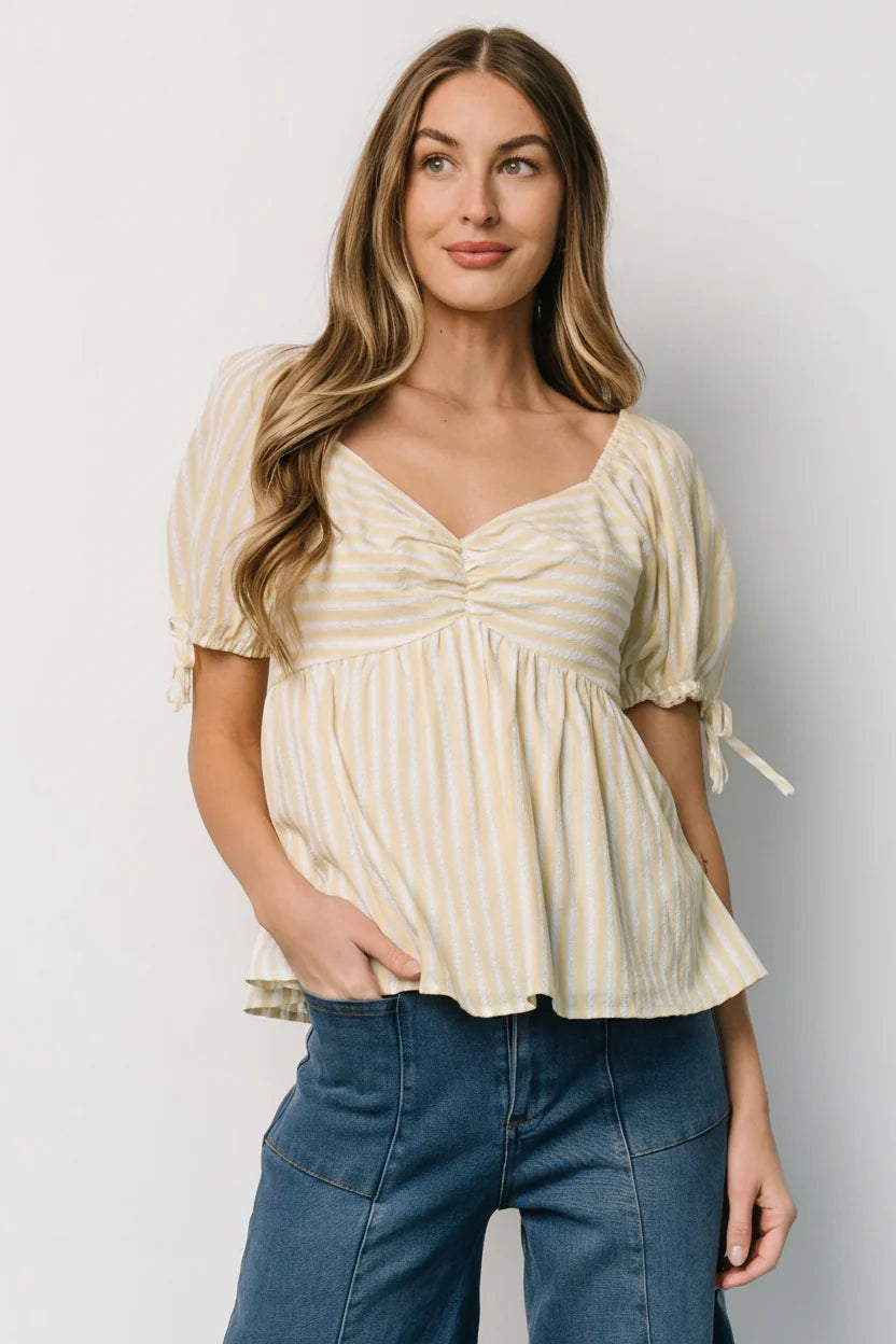 Betsy Peplum Top | Yellow + White Stripe Main image