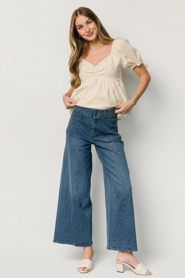 Betsy Peplum Top | Yellow + White Stripe