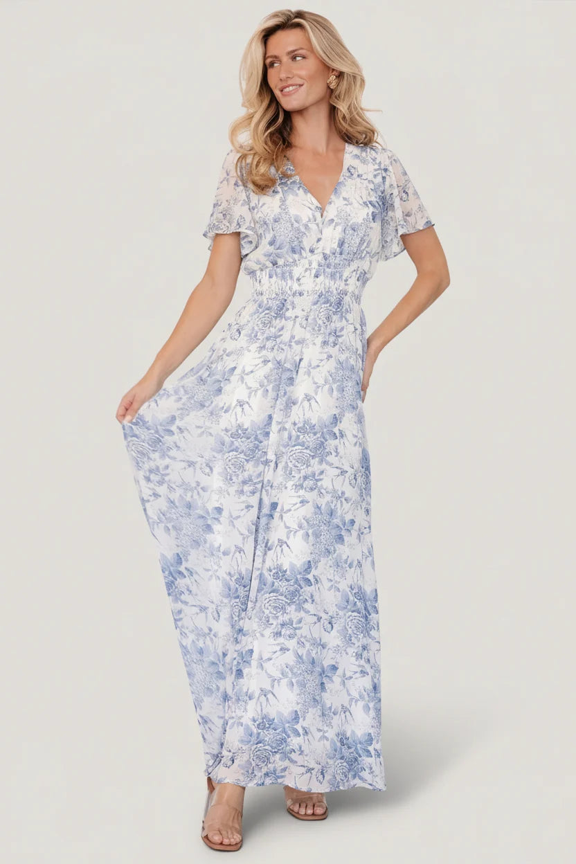 Birdie Maxi Dress | Off White + Blue