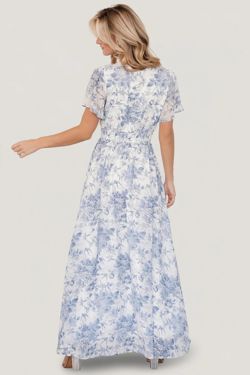 Birdie Maxi Dress | Off White + Blue