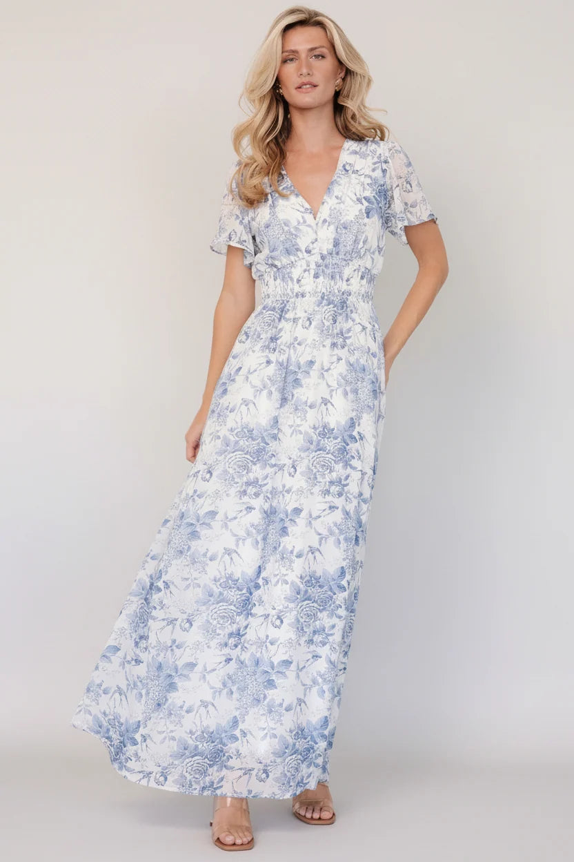Birdie Maxi Dress | Off White + Blue Main image