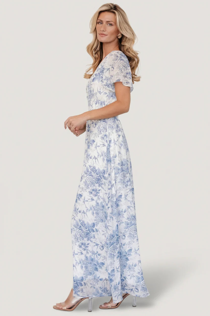 Birdie Maxi Dress | Off White + Blue