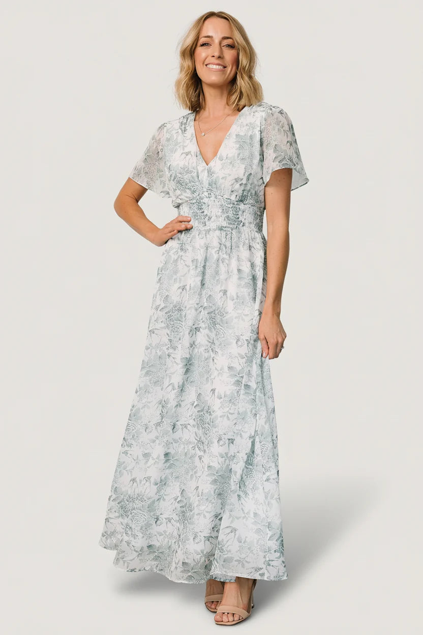 Birdie Maxi Dress | White + Sage Floral Main image