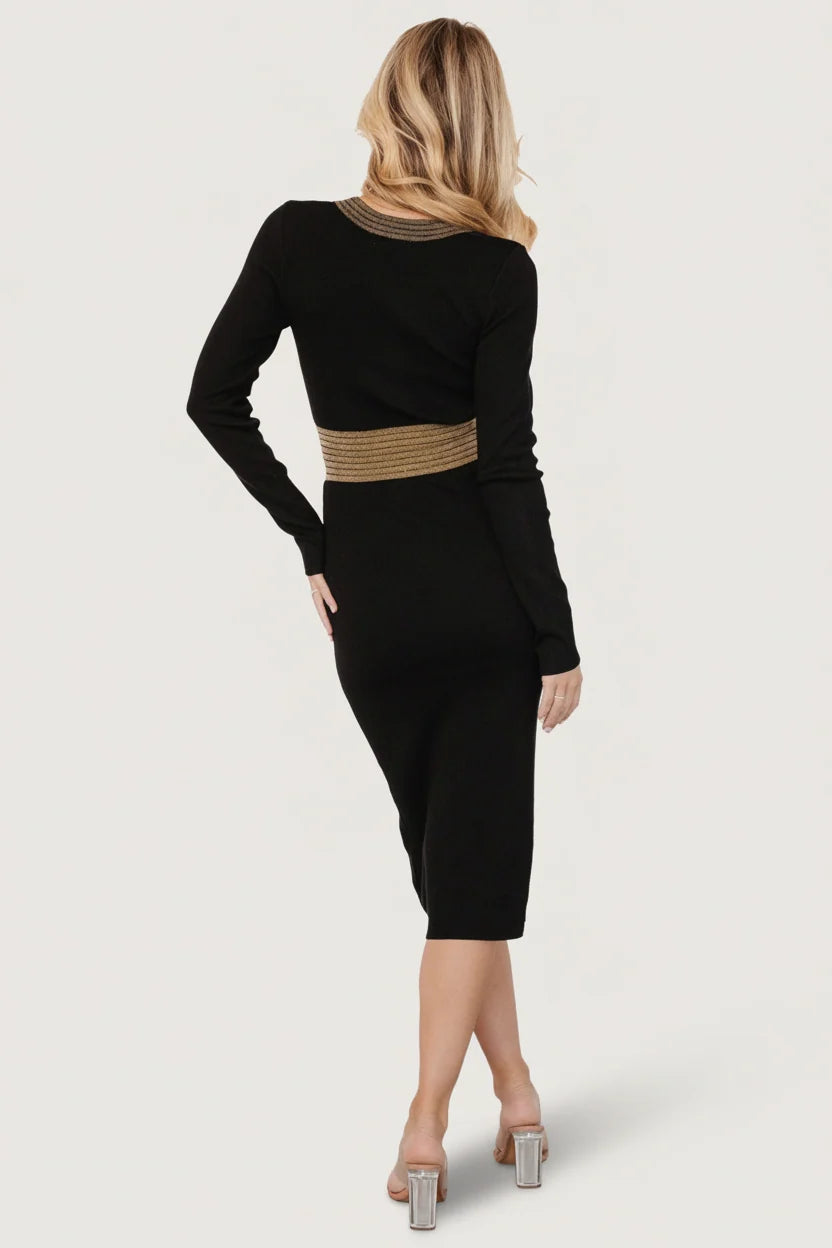 Birgitta Ribbed Sweater Dress | Black + Gold