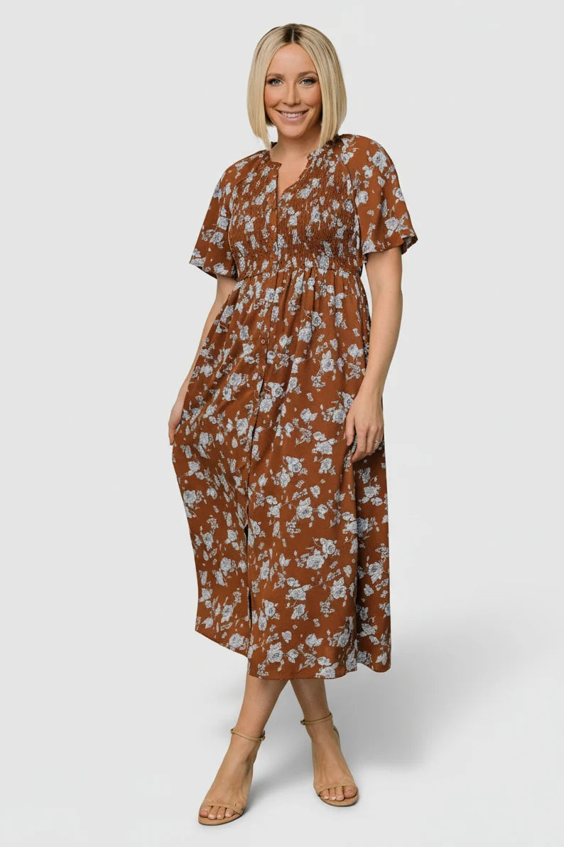Botega Midi Dress | Brown + Blue Main image