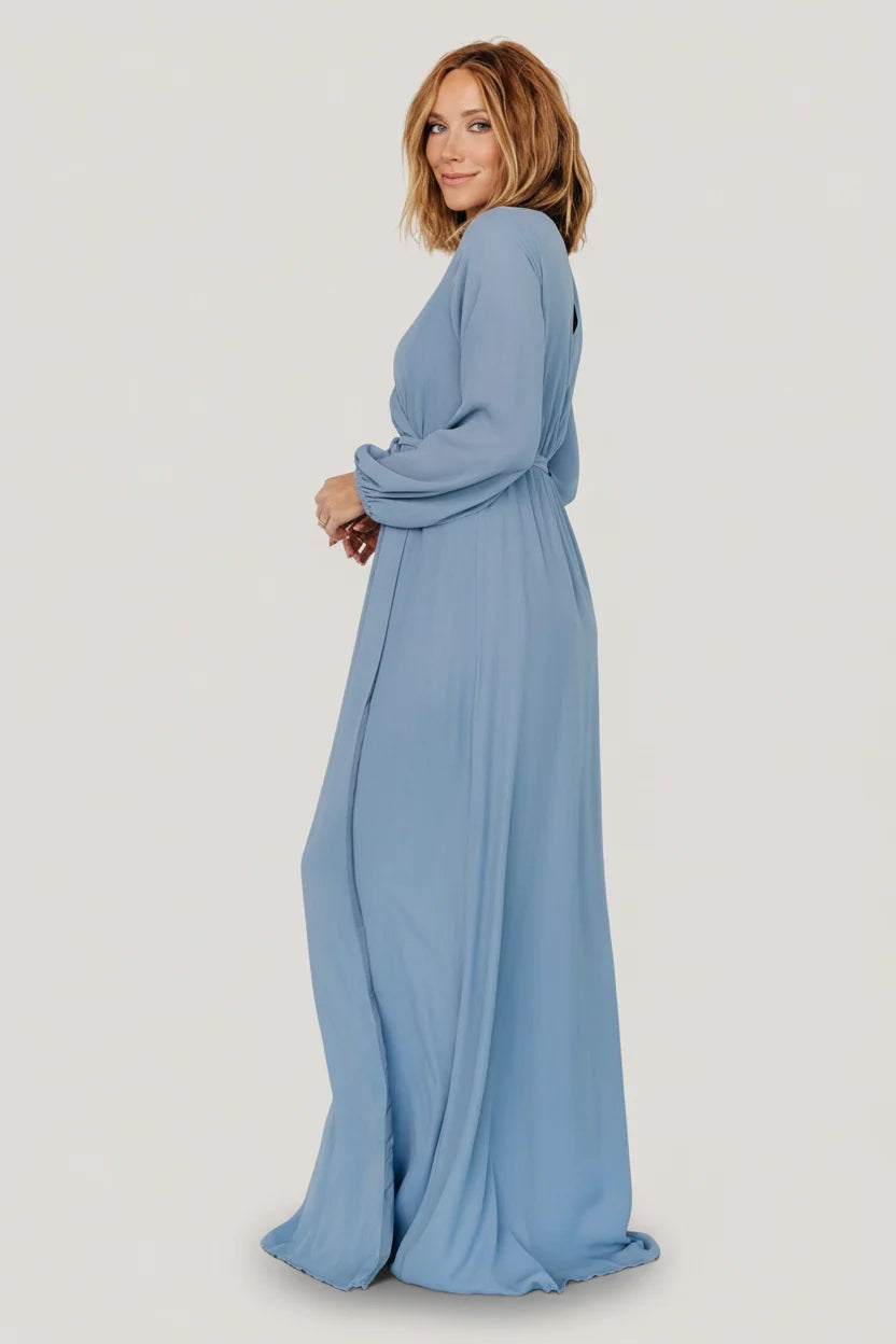 Breanne Faux Wrap Maxi Dress | Slate Blue