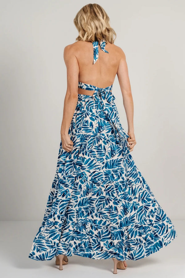 Brett Halter Maxi Dress | Cobalt Print