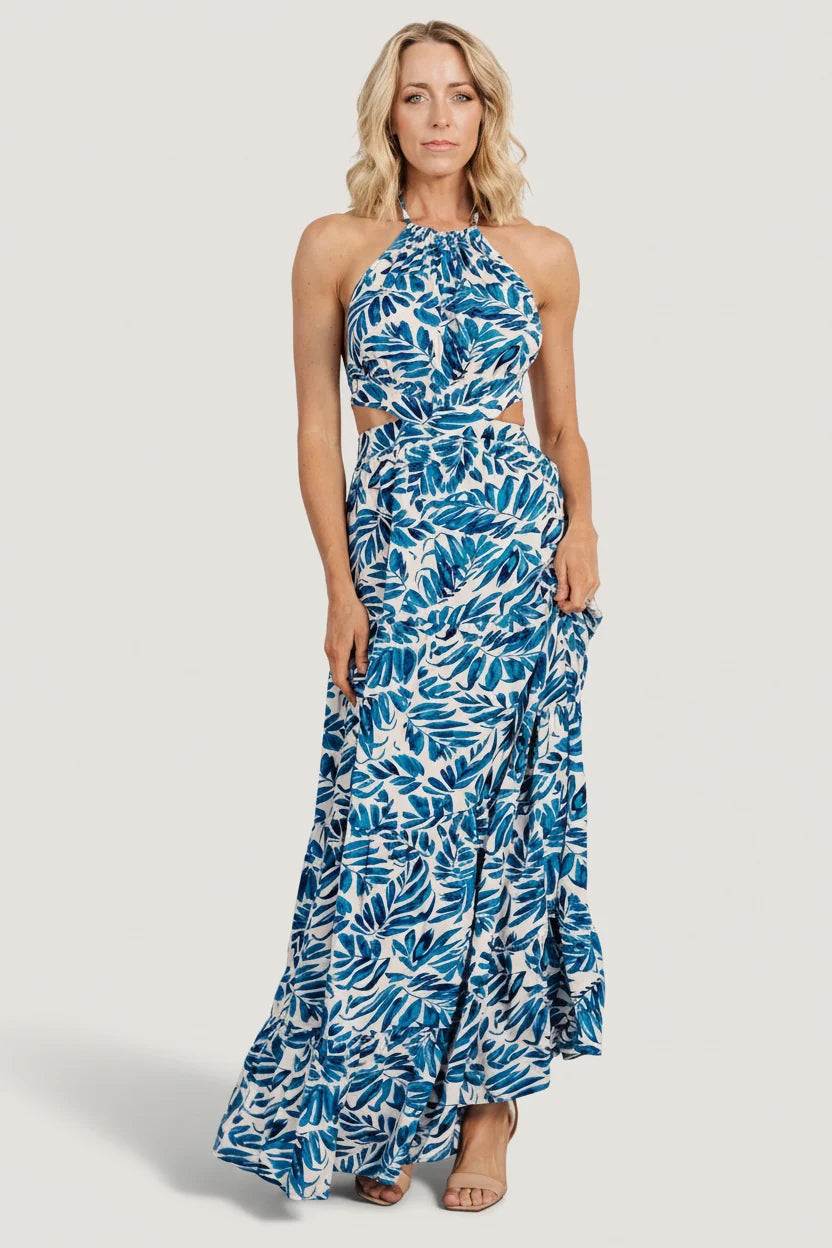 Brett Halter Maxi Dress | Cobalt Print