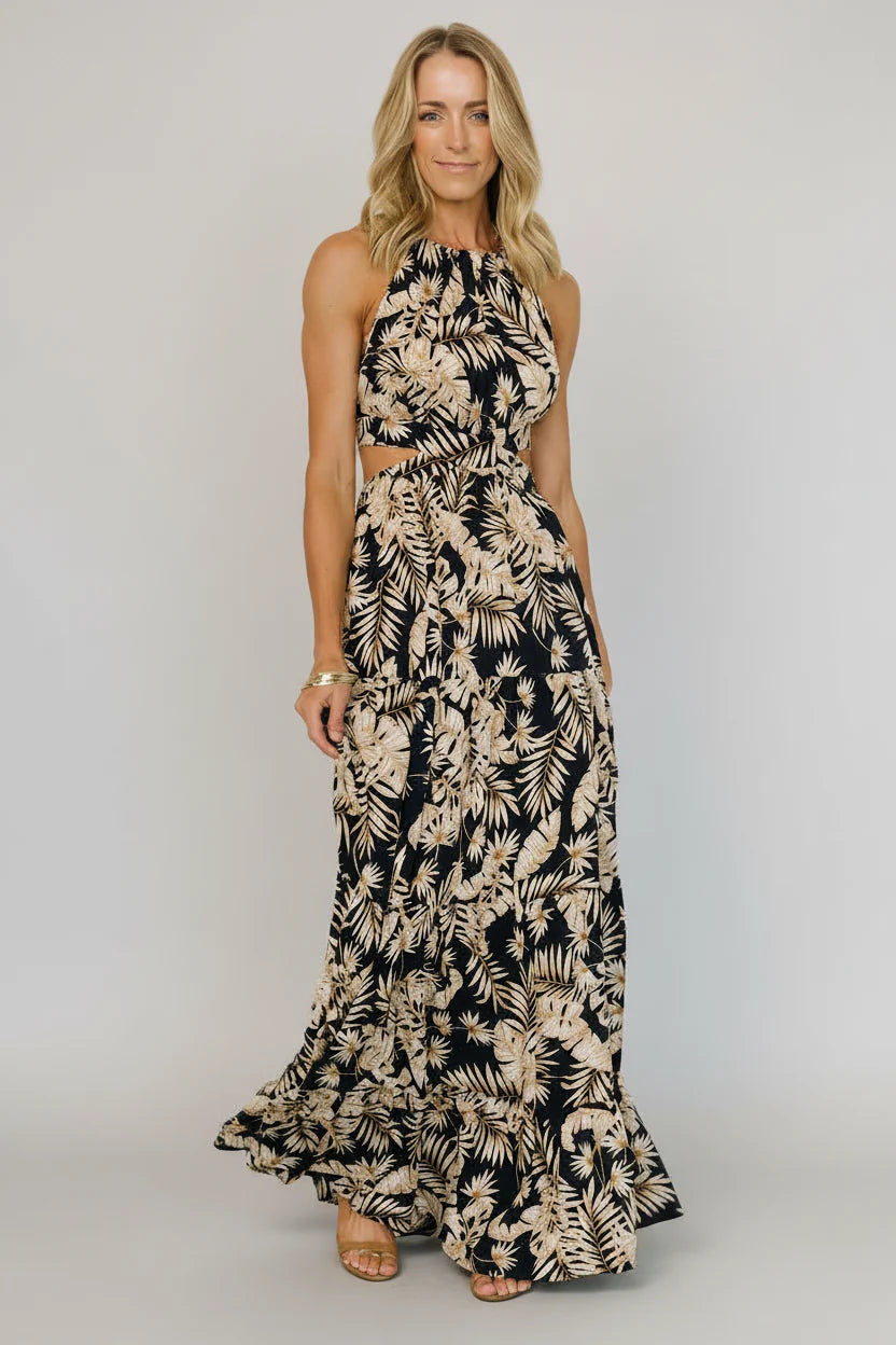Brett Halter Maxi Dress | Navy Print Main image