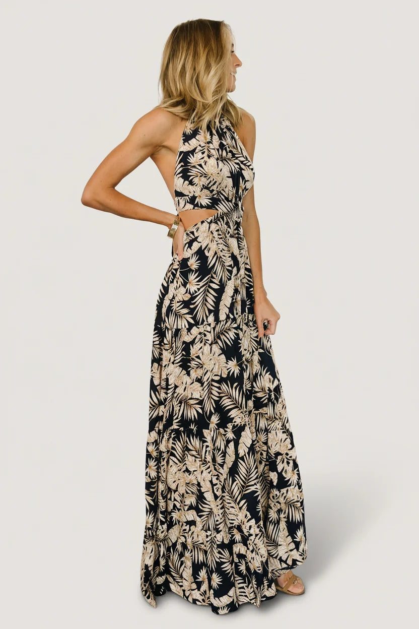 Brett Halter Maxi Dress | Navy Print
