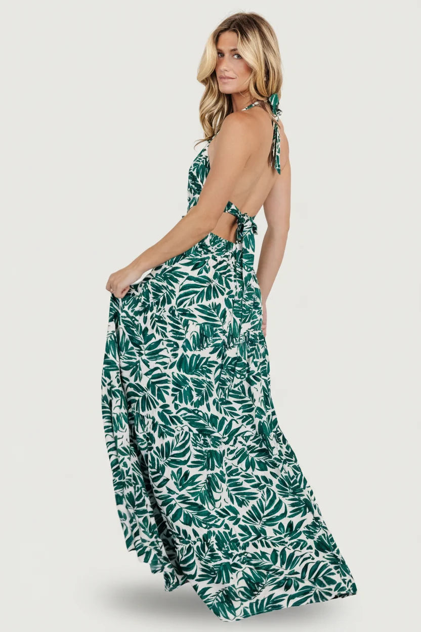 Brett Halter Maxi Dress | Palm Green Print