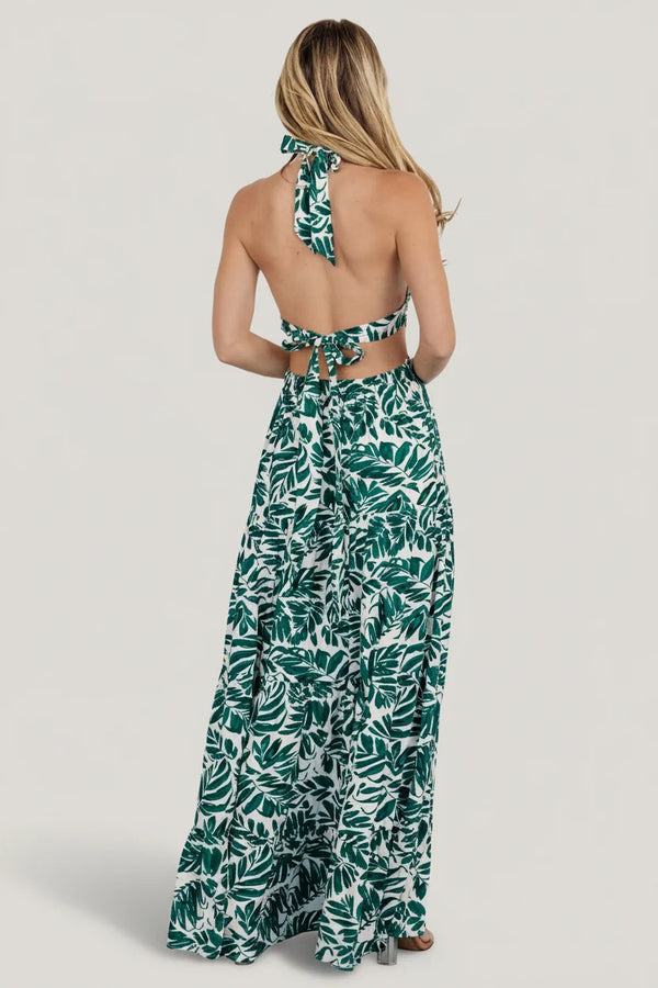 Brett Halter Maxi Dress | Palm Green Print