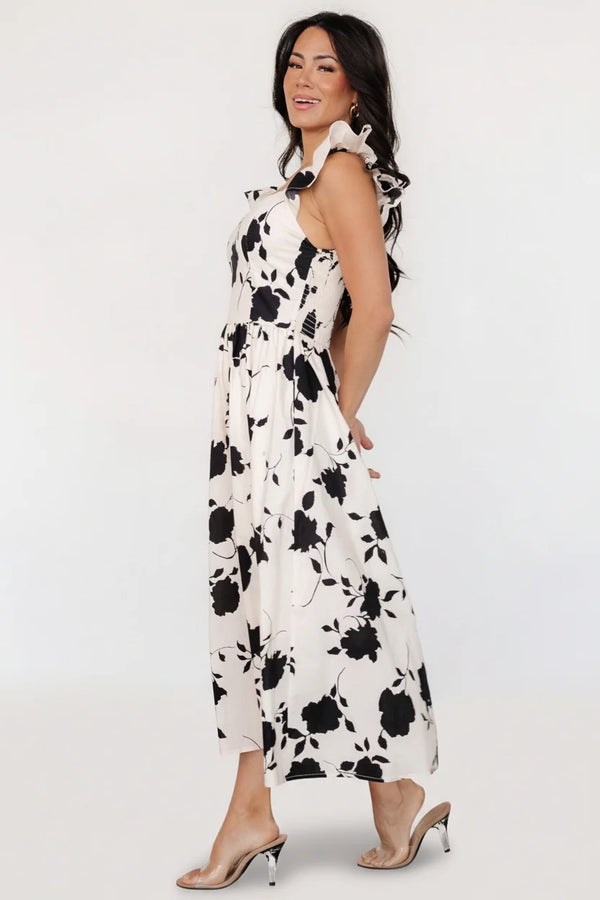 Bridget Midi Dress | Ivory + Black Floral