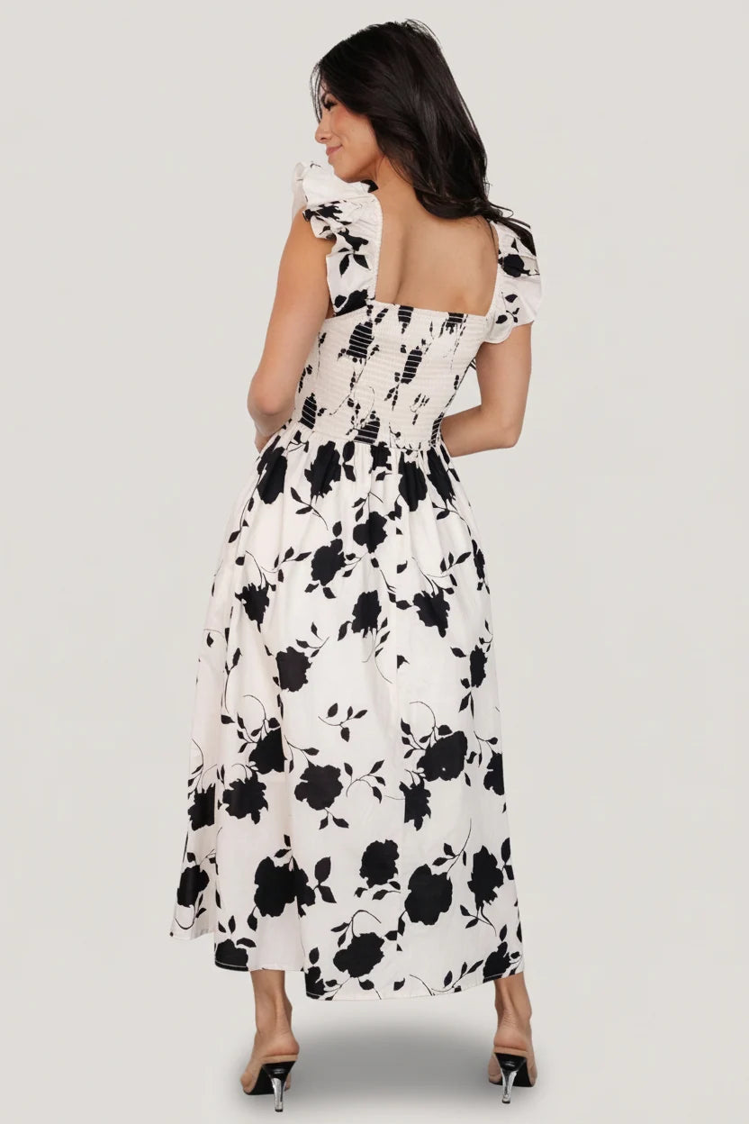 Bridget Midi Dress | Ivory + Black Floral
