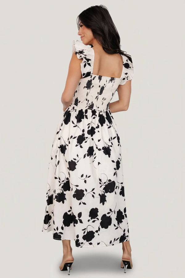 Bridget Midi Dress | Ivory + Black Floral