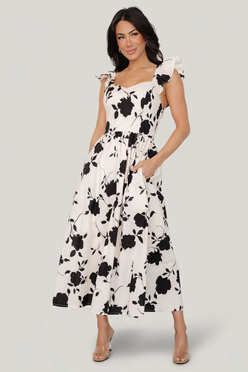 Bridget Midi Dress | Ivory + Black Floral Main image