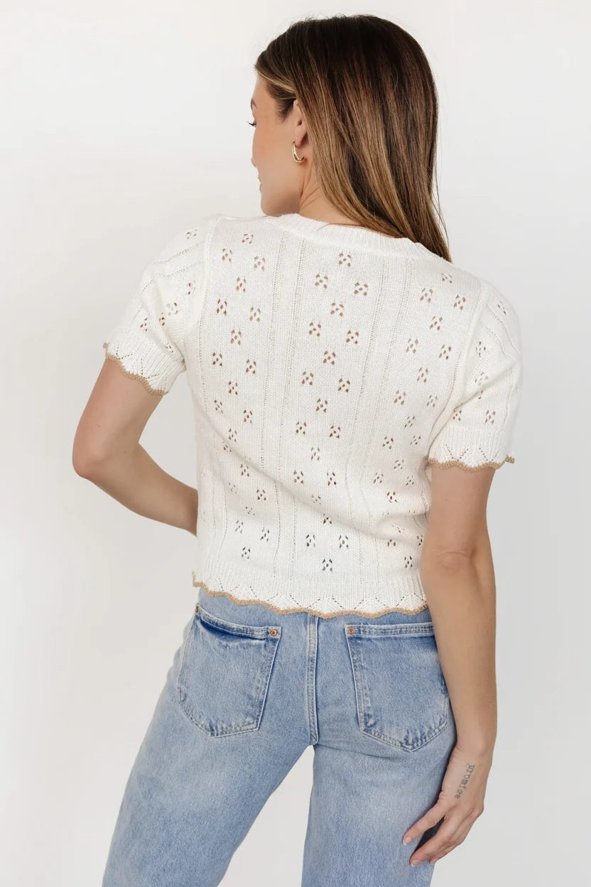 Britt Pointelle Knit Top | Ivory + Natural Secondary image