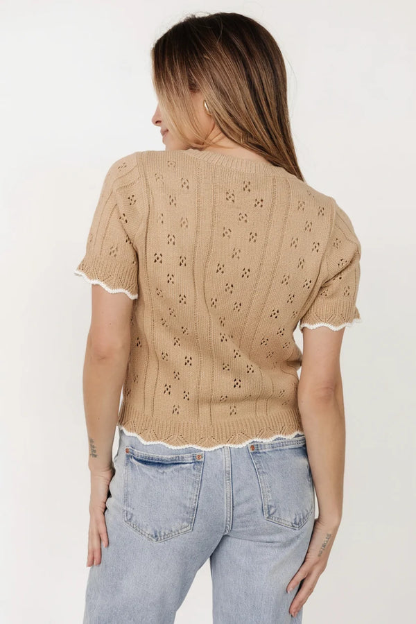 Britt Pointelle Knit Top | Natural + Ivory